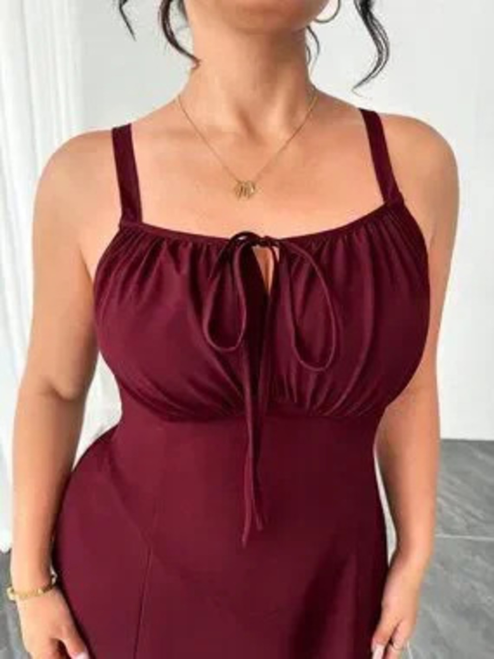ZARA Burgundy Casual Women's Slim Fit Puff Sleeve High-Waisted Long Dress